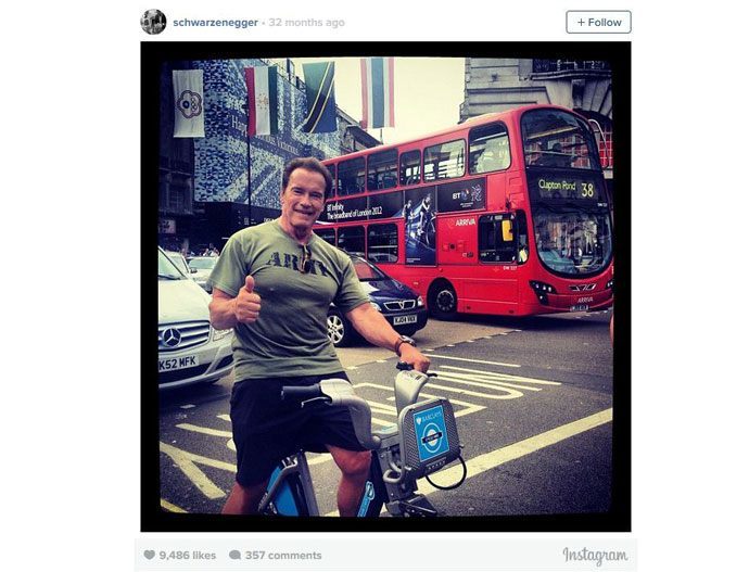 Arnold Schwarzenegger on bicycle