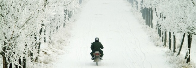 Riding a motorbike in winter