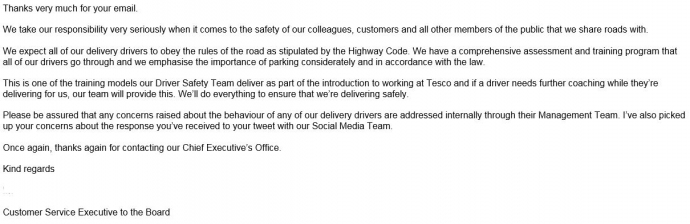 Tesco parking email